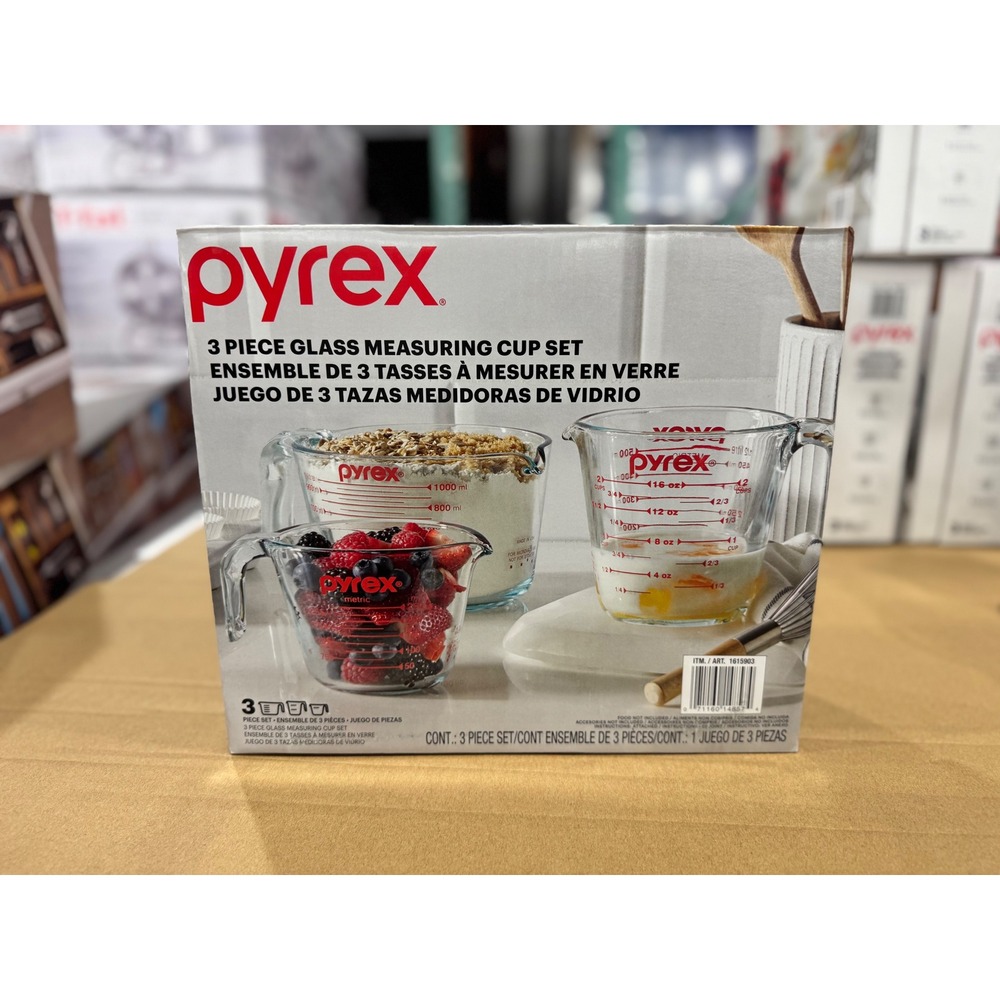 Pyrex 3 Piece Glass Measuring Cup Set 1 Cup 2 Cup 4 Cup Clear New In Box